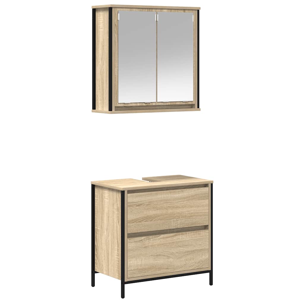 2-delige Badkamermeubelset bewerkt hout sonoma eikenkleurig is nu te koop bij PeponiXL, paradijselijk wonen!