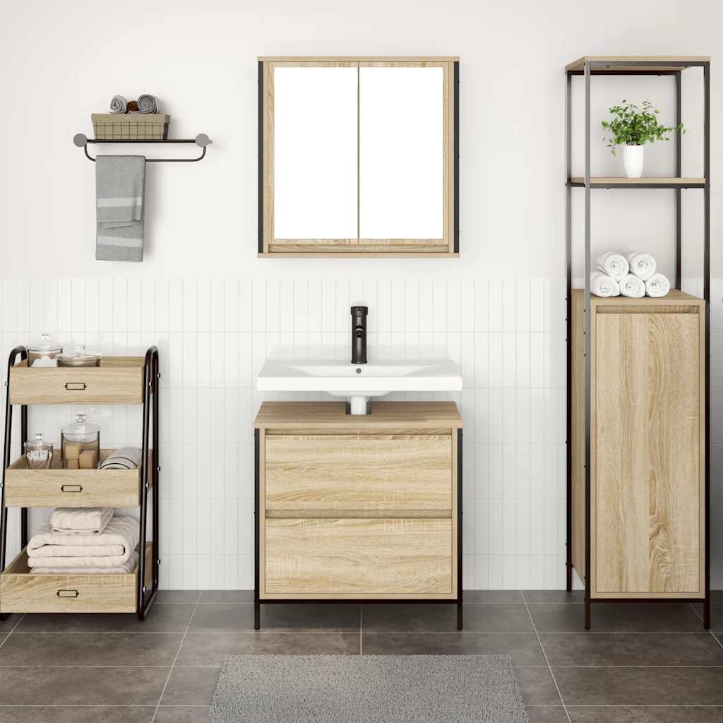 2-delige Badkamermeubelset bewerkt hout sonoma eikenkleurig is nu te koop bij PeponiXL, paradijselijk wonen!