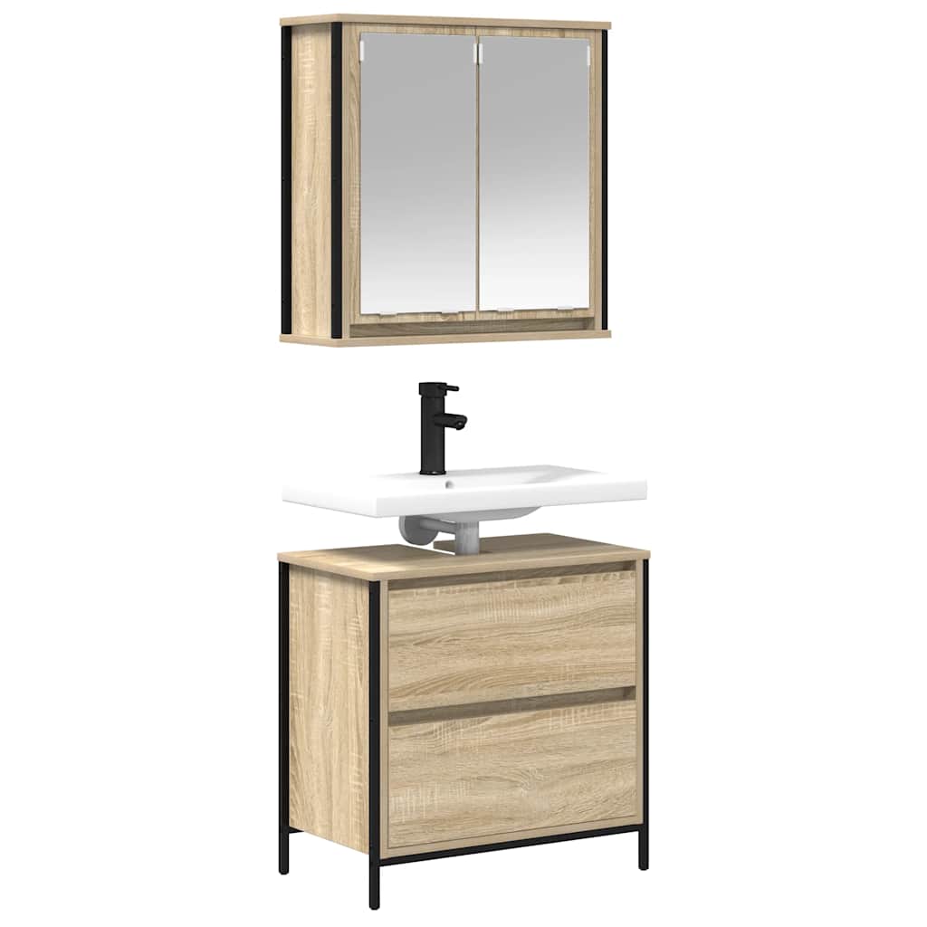 2-delige Badkamermeubelset bewerkt hout sonoma eikenkleurig is nu te koop bij PeponiXL, paradijselijk wonen!