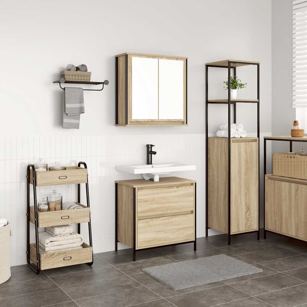 2-delige Badkamermeubelset bewerkt hout sonoma eikenkleurig is nu te koop bij PeponiXL, paradijselijk wonen!