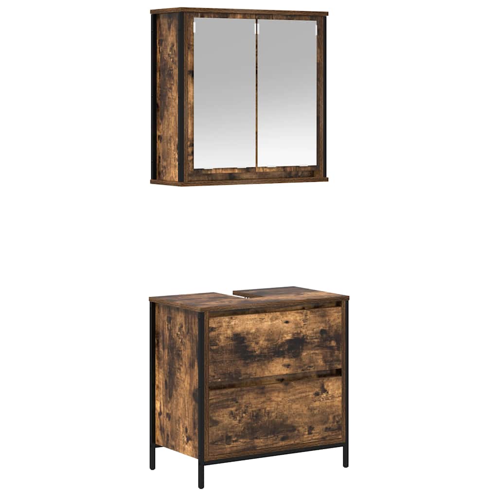 2-delige Badkamermeubelset bewerkt hout gerookt eikenkleurig is nu te koop bij PeponiXL, paradijselijk wonen!