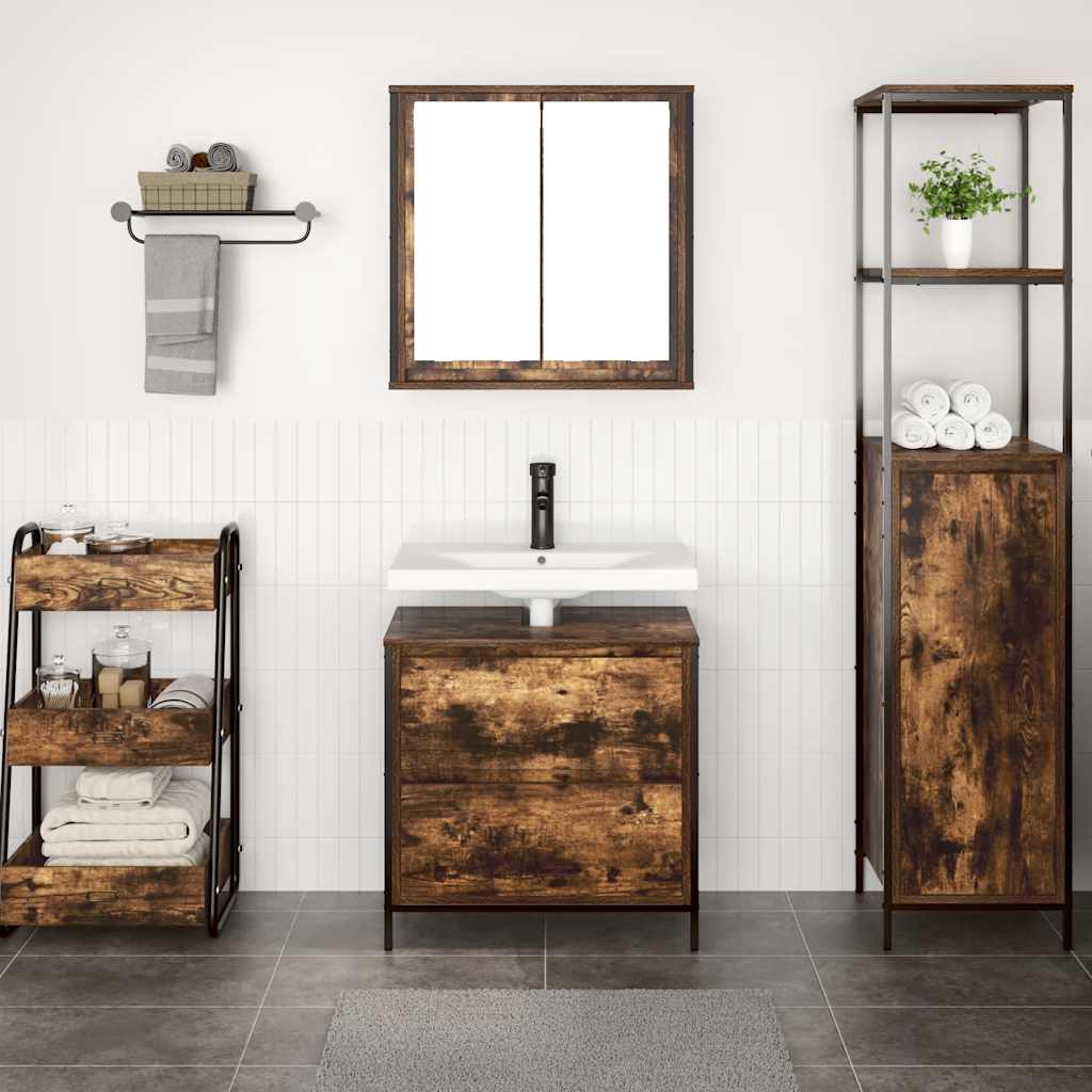 2-delige Badkamermeubelset bewerkt hout gerookt eikenkleurig is nu te koop bij PeponiXL, paradijselijk wonen!