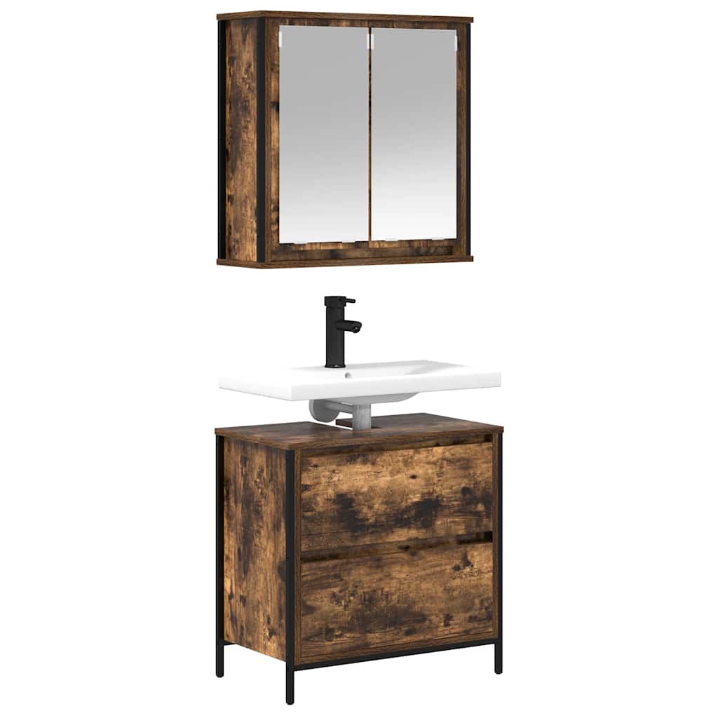 2-delige Badkamermeubelset bewerkt hout gerookt eikenkleurig is nu te koop bij PeponiXL, paradijselijk wonen!