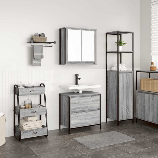 2-delige Badkamermeubelset bewerkt hout grijs sonoma eikenkleur is nu te koop bij PeponiXL, paradijselijk wonen!