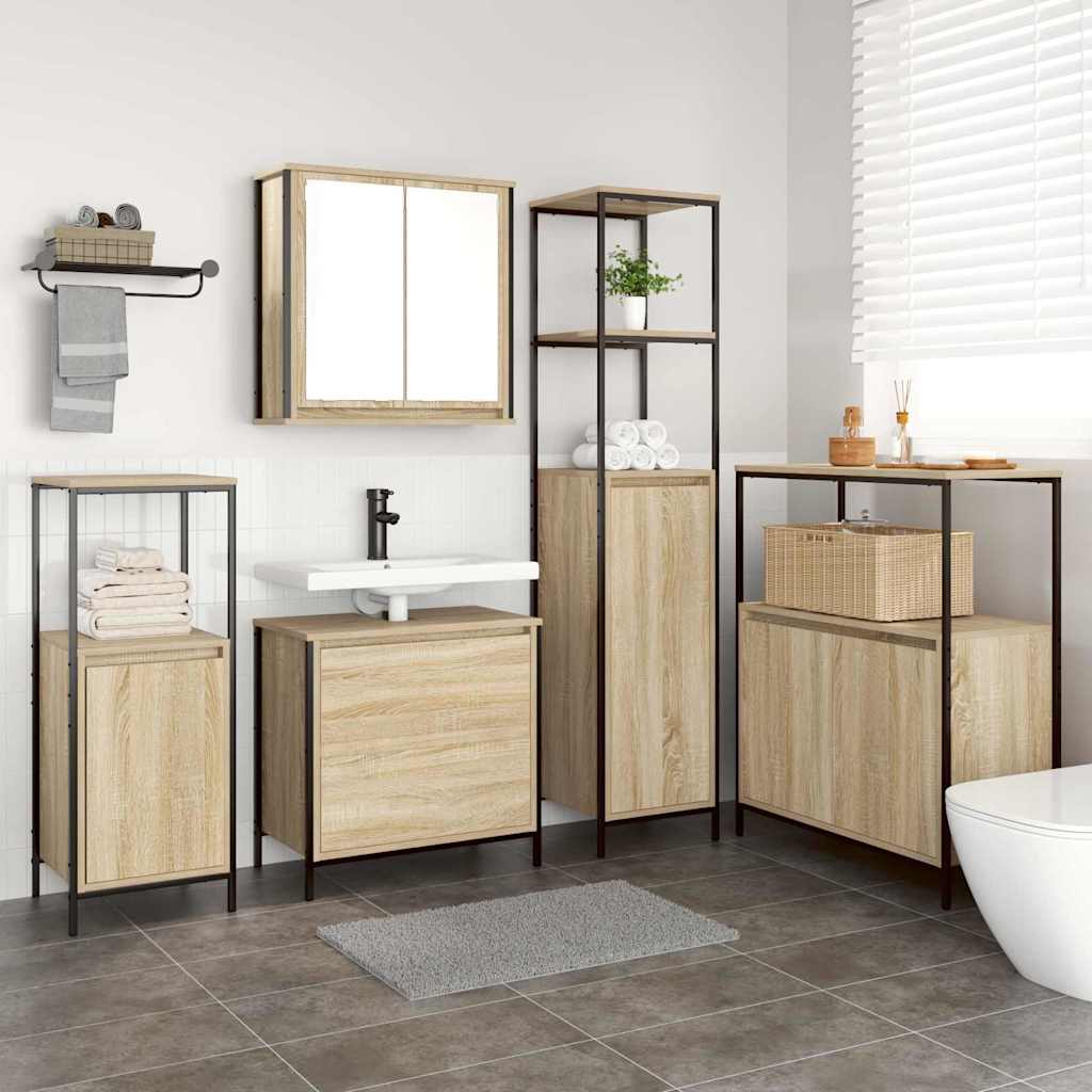 Badkamermeubelset met plank met opslag 5 pcs Beige Bewerkt hout is nu te koop bij PeponiXL, paradijselijk wonen!
