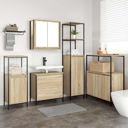 Badkamermeubelset met plank met opslag 5 pcs Beige Bewerkt hout is nu te koop bij PeponiXL, paradijselijk wonen!