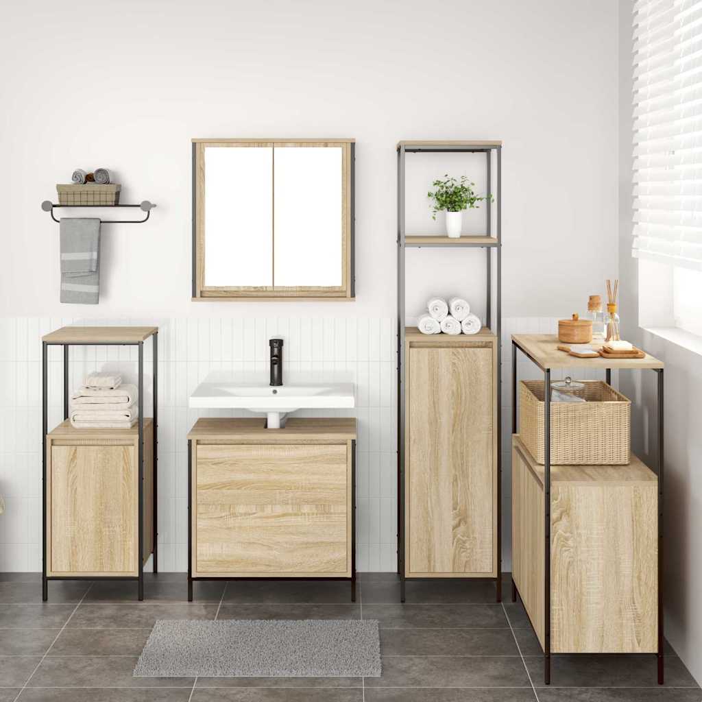 Badkamermeubelset met plank met opslag 5 pcs Beige Bewerkt hout is nu te koop bij PeponiXL, paradijselijk wonen!
