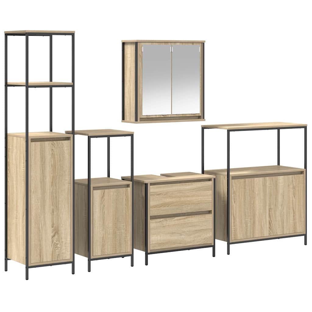 Badkamermeubelset met plank met opslag 5 pcs Beige Bewerkt hout is nu te koop bij PeponiXL, paradijselijk wonen!