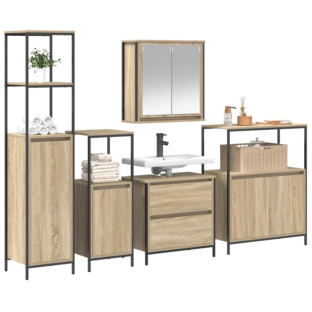 Badkamermeubelset met plank met opslag 5 pcs Beige Bewerkt hout is nu te koop bij PeponiXL, paradijselijk wonen!