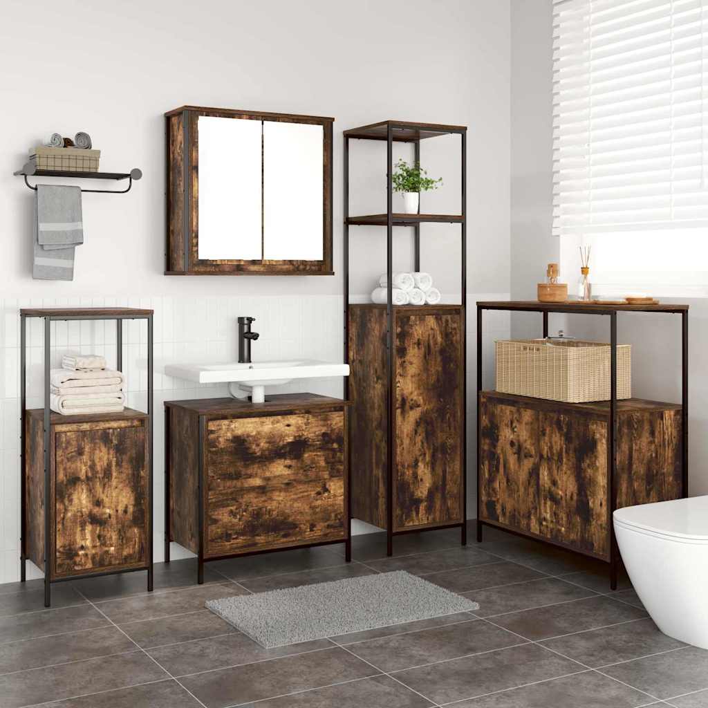 Badkamermeubelset met plank met opslag 5 pcs Bruin Bewerkt hout is nu te koop bij PeponiXL, paradijselijk wonen!