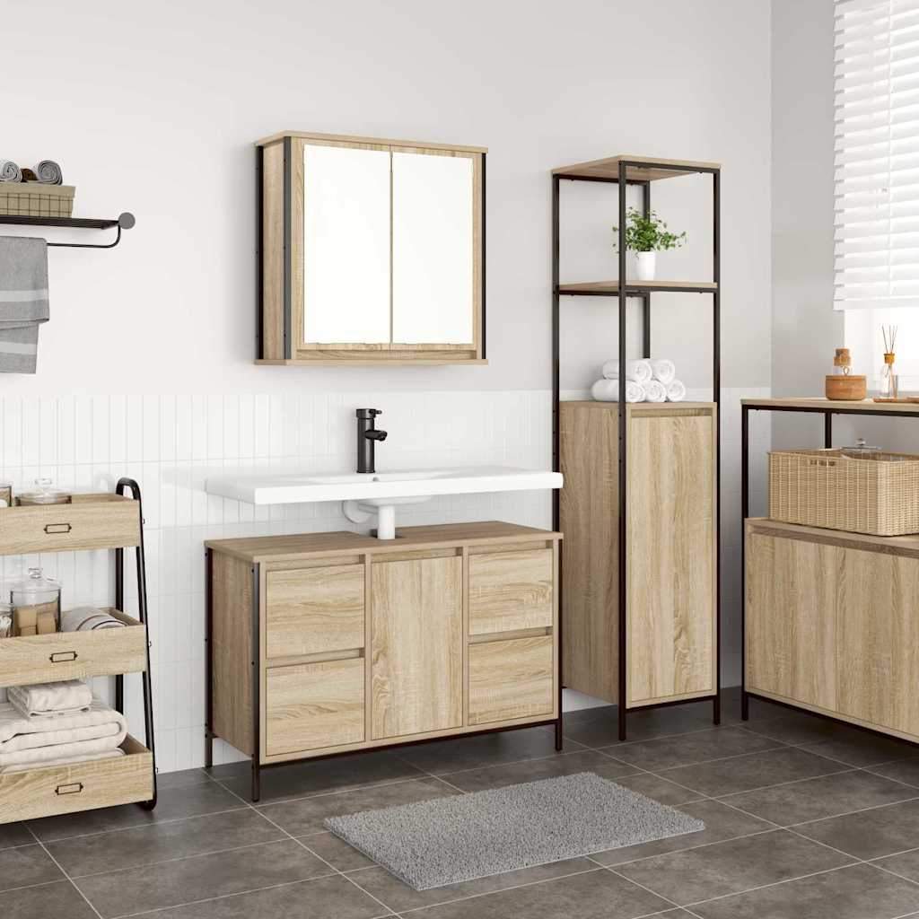 Badkamermeubelset 2 pcs Sonoma Eiken en Zwart Bewerkt hout is nu te koop bij PeponiXL, paradijselijk wonen!