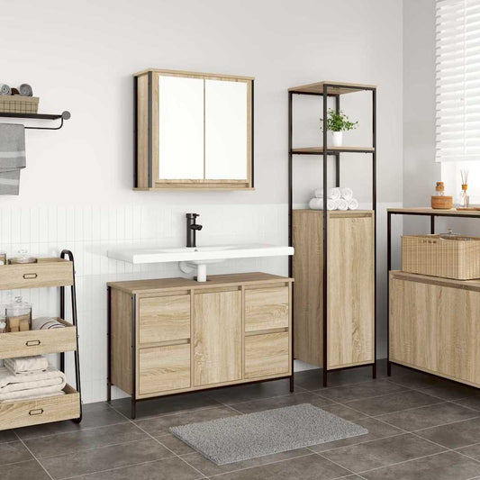 Badkamermeubelset 2 pcs Sonoma Eiken en Zwart Bewerkt hout is nu te koop bij PeponiXL, paradijselijk wonen!