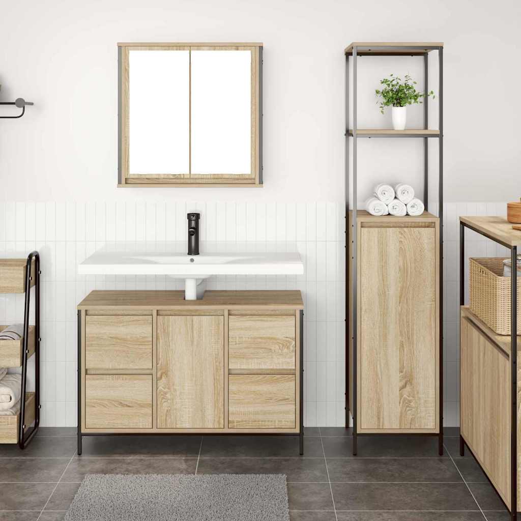 Badkamermeubelset 2 pcs Sonoma Eiken en Zwart Bewerkt hout is nu te koop bij PeponiXL, paradijselijk wonen!