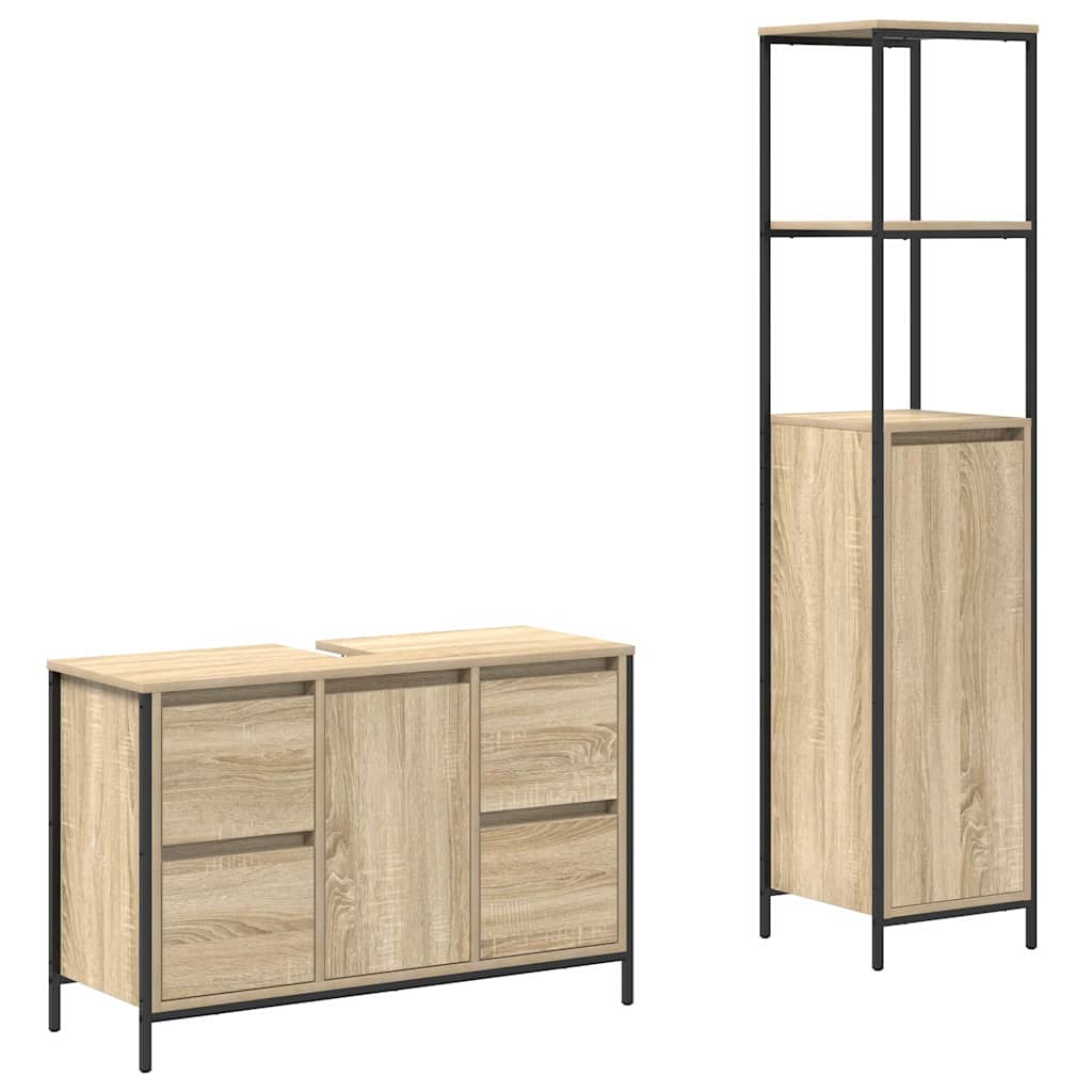 Badkamermeubelset 2 pcs Sonoma Eiken en Zwart Bewerkt hout is nu te koop bij PeponiXL, paradijselijk wonen!