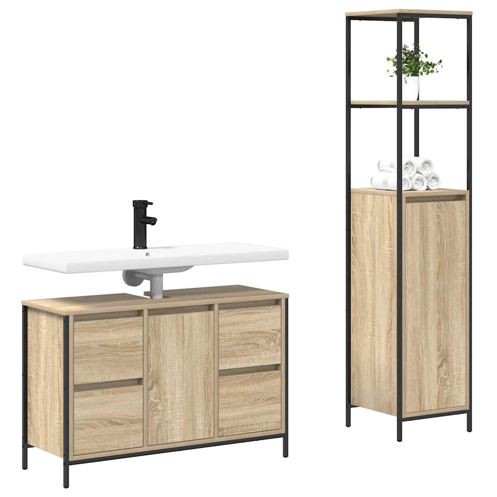 Badkamermeubelset 2 pcs Sonoma Eiken en Zwart Bewerkt hout is nu te koop bij PeponiXL, paradijselijk wonen!