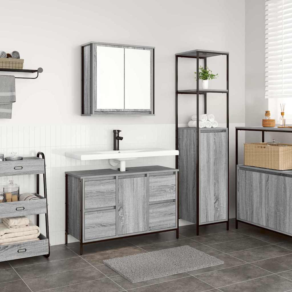 Badkamermeubelset met lade 2 pcs Grijs sonoma en Zwart is nu te koop bij PeponiXL, paradijselijk wonen!