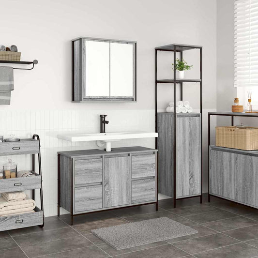 Badkamermeubelset met lade 2 pcs Grijs sonoma en Zwart is nu te koop bij PeponiXL, paradijselijk wonen!