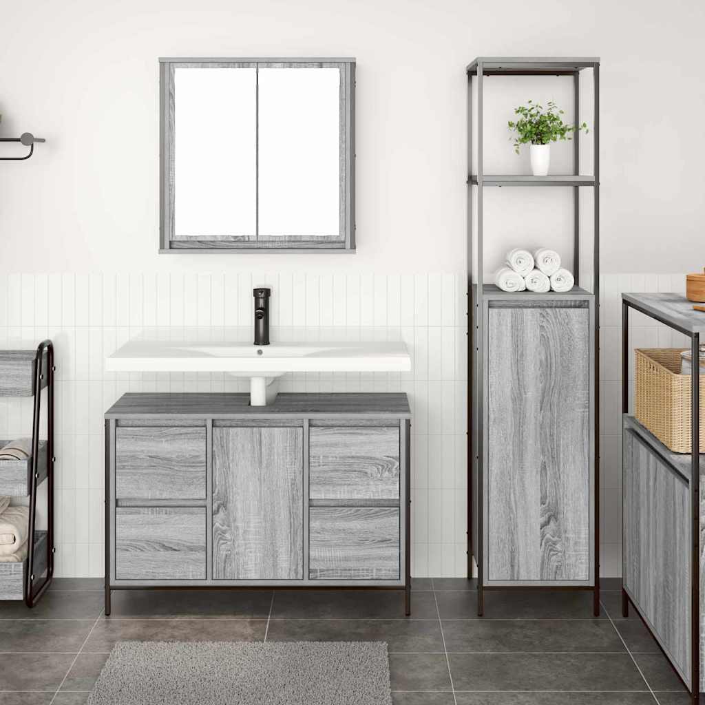 Badkamermeubelset met lade 2 pcs Grijs sonoma en Zwart is nu te koop bij PeponiXL, paradijselijk wonen!