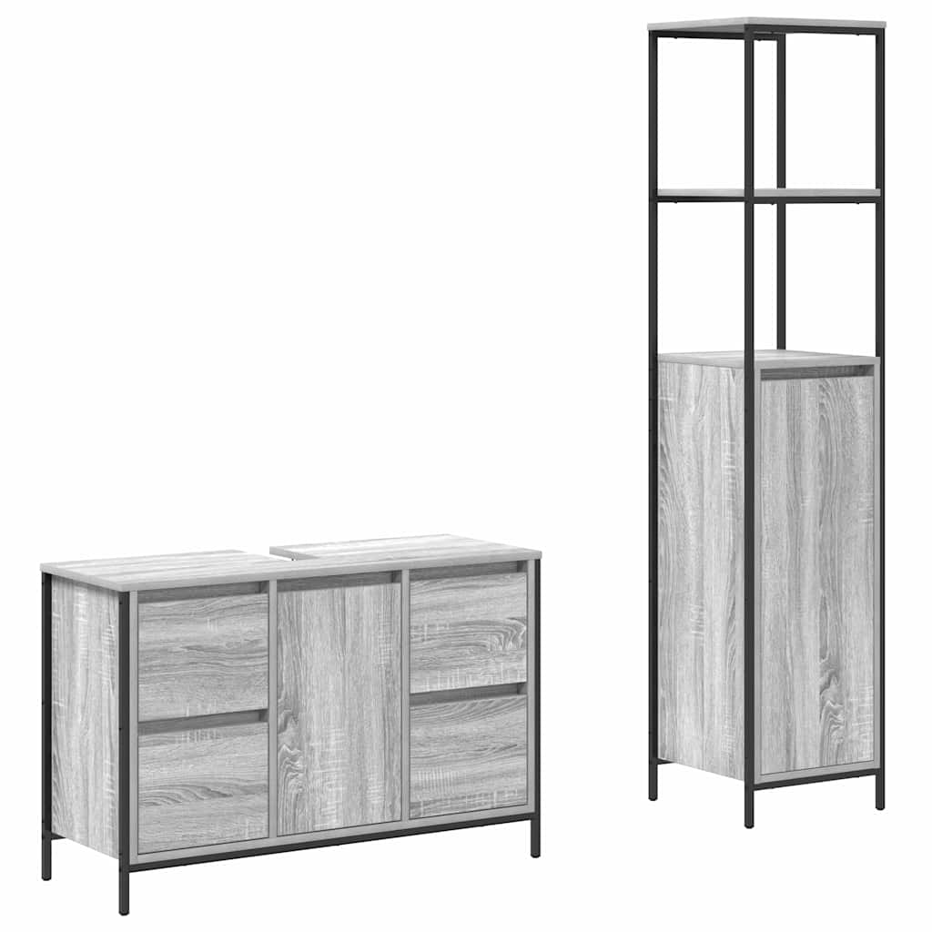 Badkamermeubelset met lade 2 pcs Grijs sonoma en Zwart is nu te koop bij PeponiXL, paradijselijk wonen!