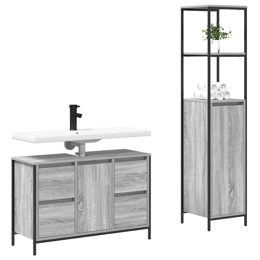 Badkamermeubelset met lade 2 pcs Grijs sonoma en Zwart is nu te koop bij PeponiXL, paradijselijk wonen!