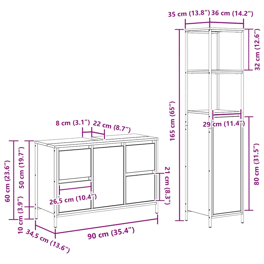 Badkamermeubelset met lade 2 pcs Grijs sonoma en Zwart is nu te koop bij PeponiXL, paradijselijk wonen!