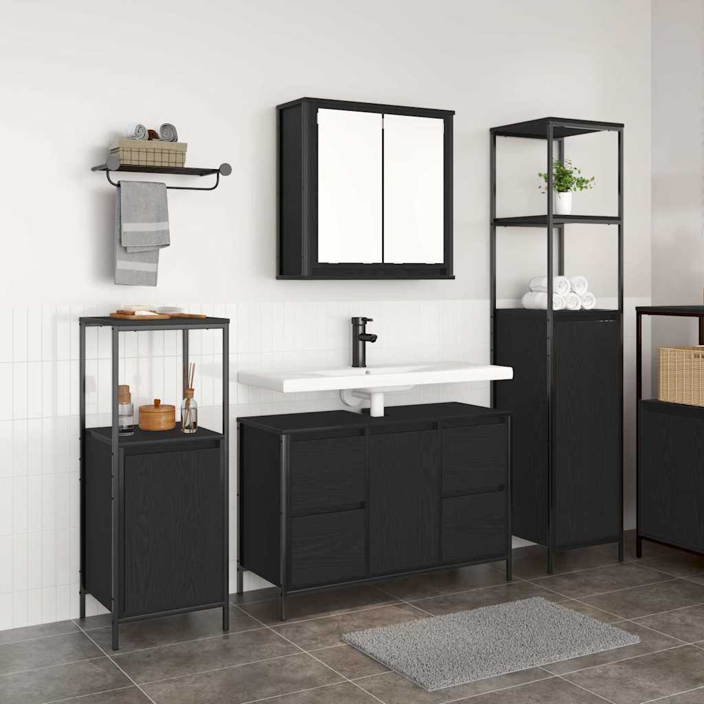 Badkamermeubelset met lade 3 pcs Zwart Eiken Bewerkt hout is nu te koop bij PeponiXL, paradijselijk wonen!