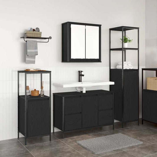 Badkamermeubelset met lade 3 pcs Zwart Eiken Bewerkt hout is nu te koop bij PeponiXL, paradijselijk wonen!