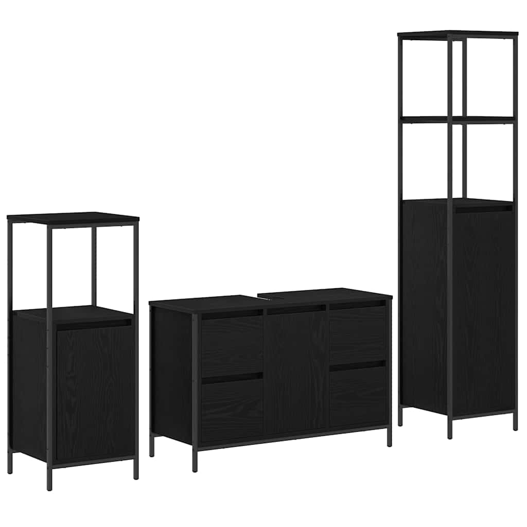 Badkamermeubelset met lade 3 pcs Zwart Eiken Bewerkt hout is nu te koop bij PeponiXL, paradijselijk wonen!