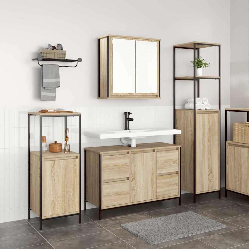 Badkamermeubelset met lade met plank 3 pcs Sonoma eik en Zwart is nu te koop bij PeponiXL, paradijselijk wonen!