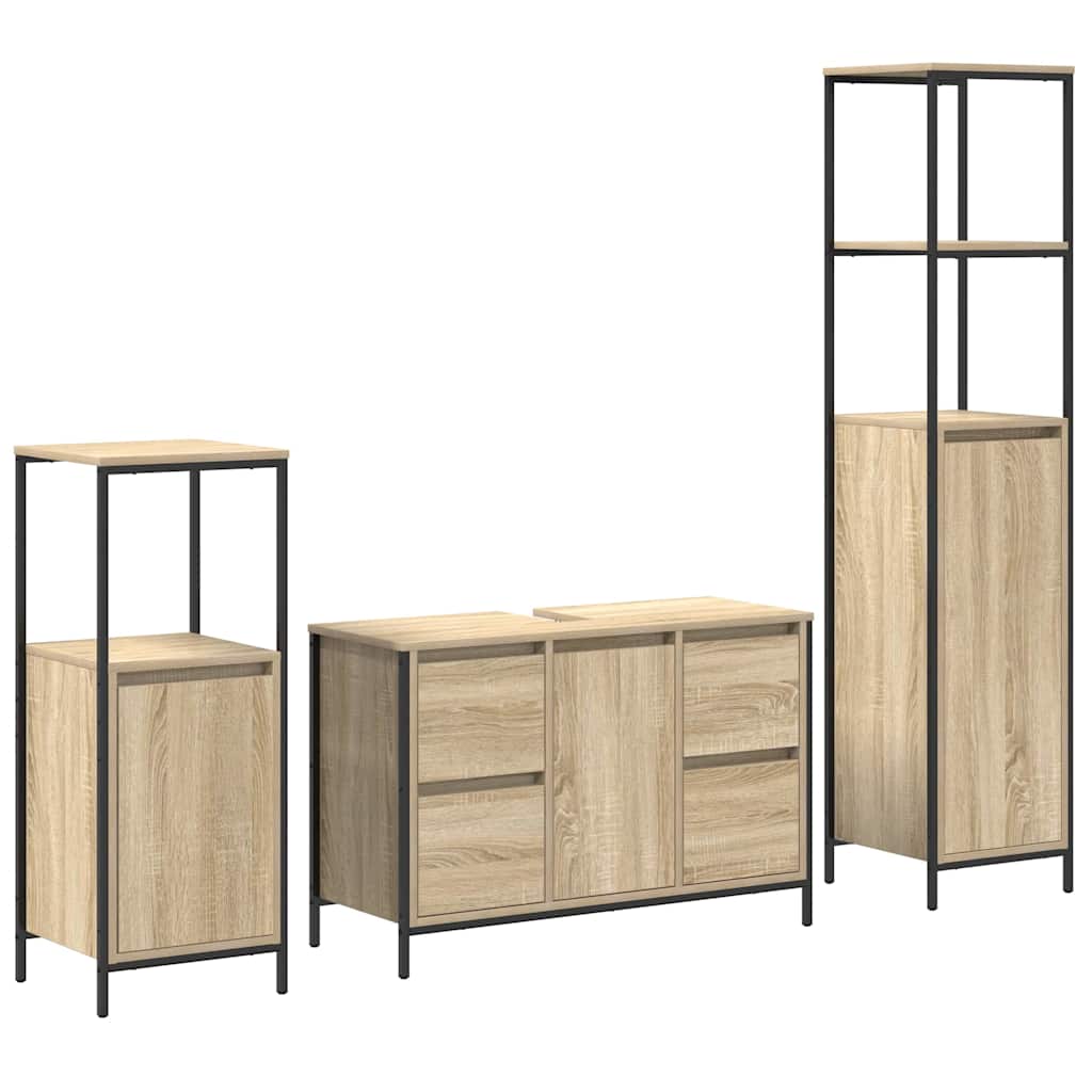 Badkamermeubelset met lade met plank 3 pcs Sonoma eik en Zwart is nu te koop bij PeponiXL, paradijselijk wonen!