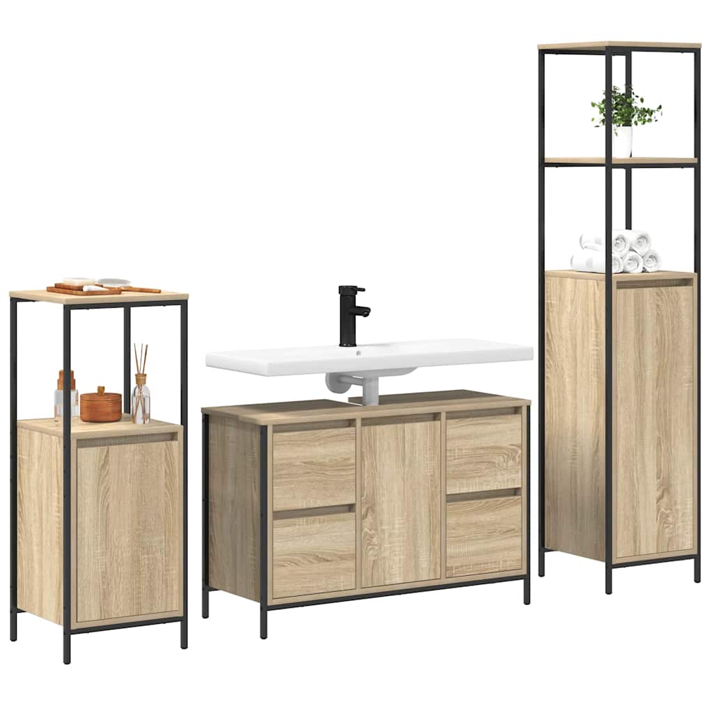 Badkamermeubelset met lade met plank 3 pcs Sonoma eik en Zwart is nu te koop bij PeponiXL, paradijselijk wonen!