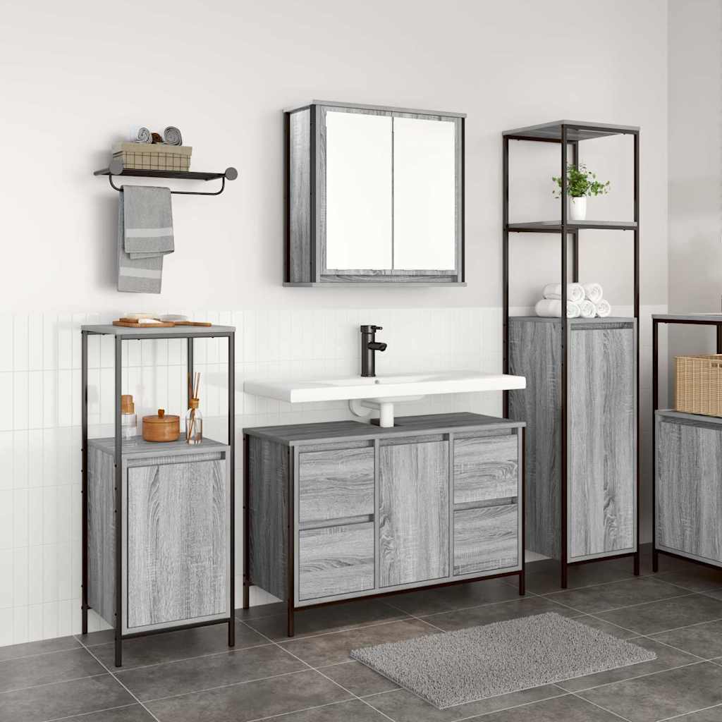 Badkamermeubelset met lade 3 pcs Grijs sonoma en Zwart is nu te koop bij PeponiXL, paradijselijk wonen!