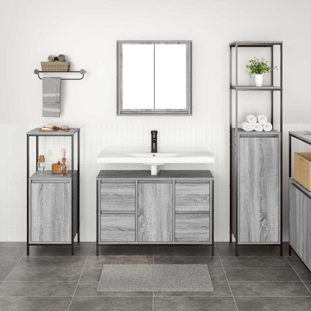 Badkamermeubelset met lade 3 pcs Grijs sonoma en Zwart is nu te koop bij PeponiXL, paradijselijk wonen!
