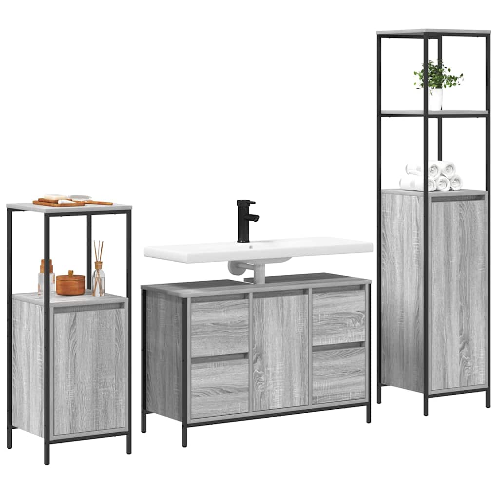 Badkamermeubelset met lade 3 pcs Grijs sonoma en Zwart is nu te koop bij PeponiXL, paradijselijk wonen!