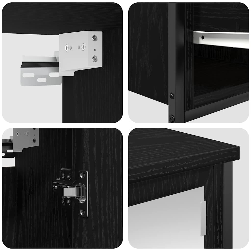 Badkamermeubelset met plank 5 pcs Zwart Eiken Bewerkt hout is nu te koop bij PeponiXL, paradijselijk wonen!