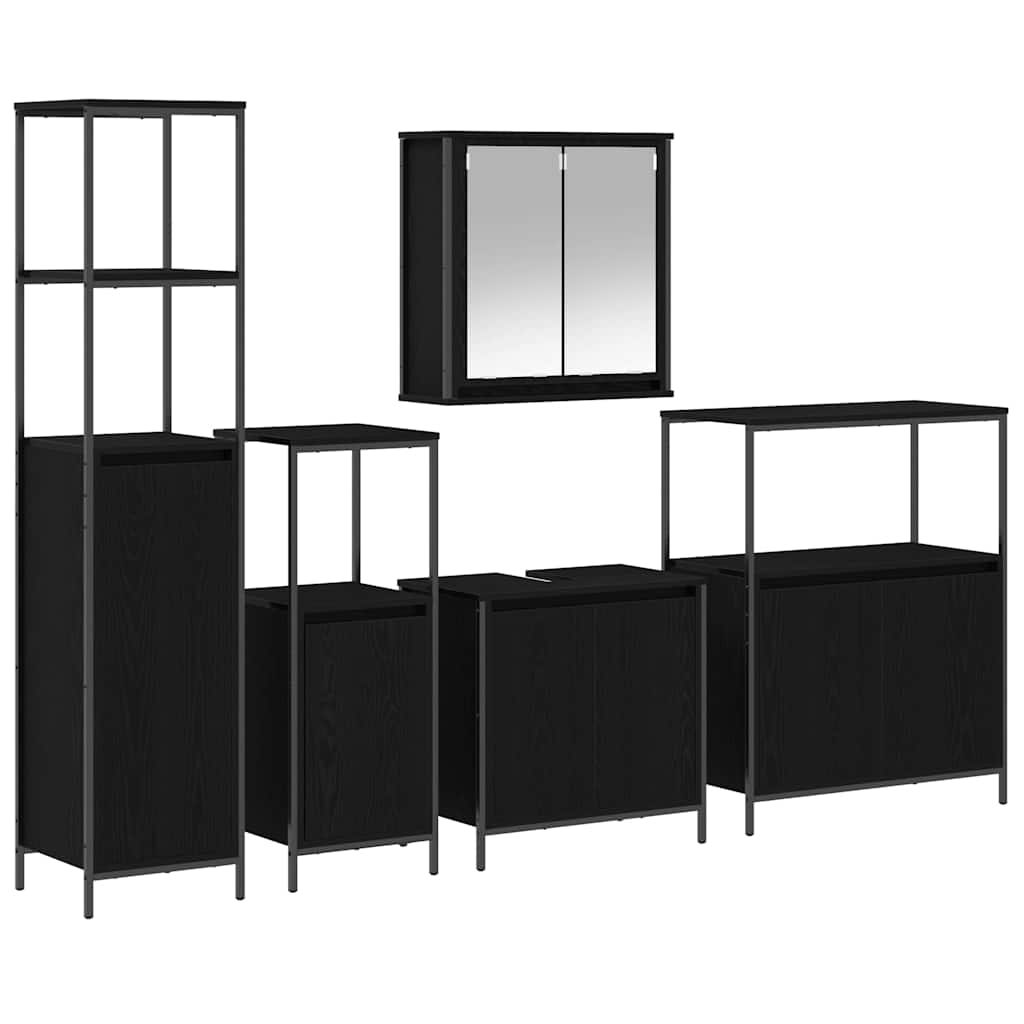 Badkamermeubelset met plank 5 pcs Zwart Eiken Bewerkt hout is nu te koop bij PeponiXL, paradijselijk wonen!