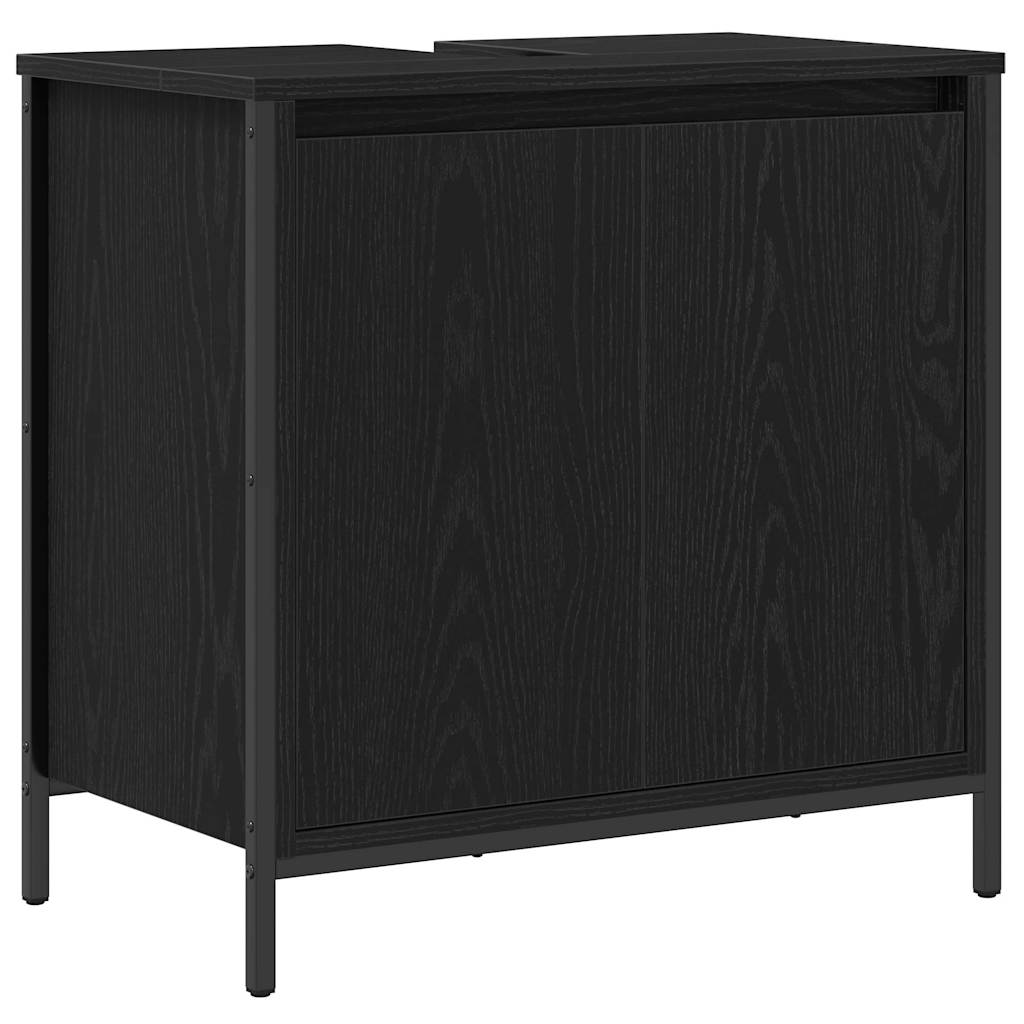 Badkamermeubelset met plank 5 pcs Zwart Eiken Bewerkt hout is nu te koop bij PeponiXL, paradijselijk wonen!