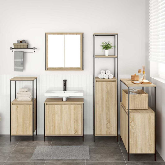 Badkamermeubelset 5 pcs Sonoma Eiken en Zwart Bewerkt hout is nu te koop bij PeponiXL, paradijselijk wonen!