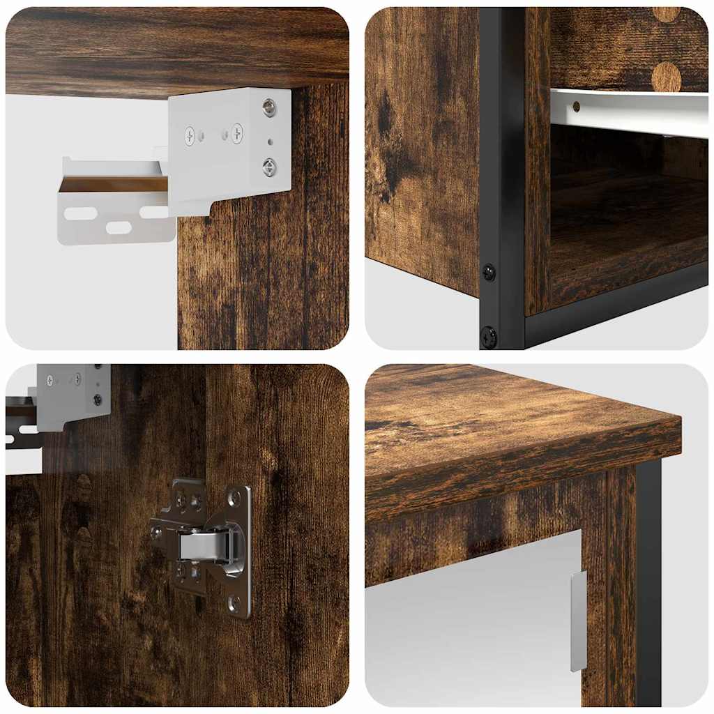 Badkamermeubelset 5 pcs Gerookt Eiken en Zwart Bewerkt hout is nu te koop bij PeponiXL, paradijselijk wonen!