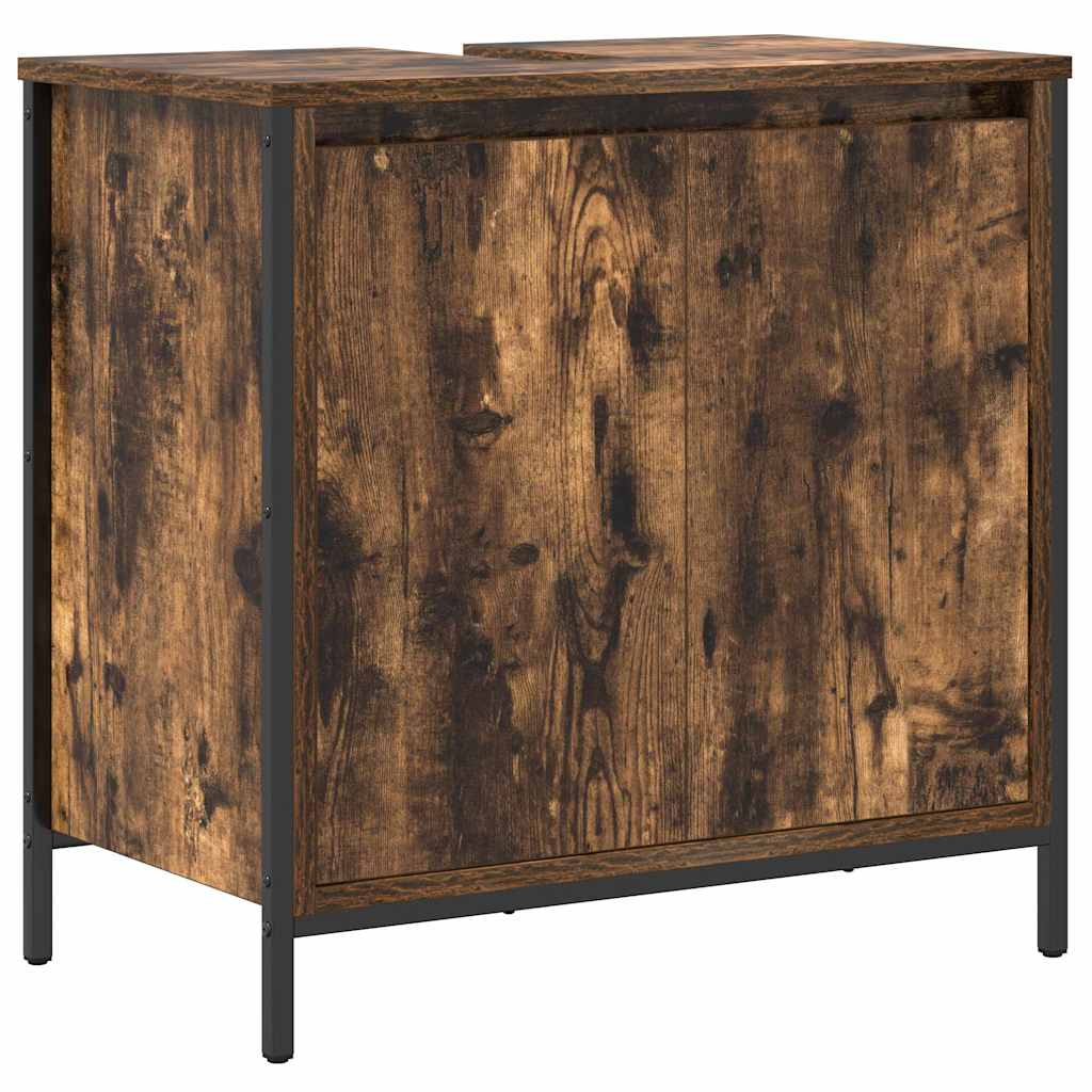 Badkamermeubelset 5 pcs Gerookt Eiken en Zwart Bewerkt hout is nu te koop bij PeponiXL, paradijselijk wonen!