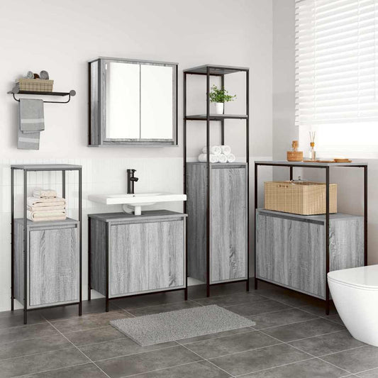 Badkamermeubelset 5 pcs Grijs Sonoma en Zwart Bewerkt hout is nu te koop bij PeponiXL, paradijselijk wonen!