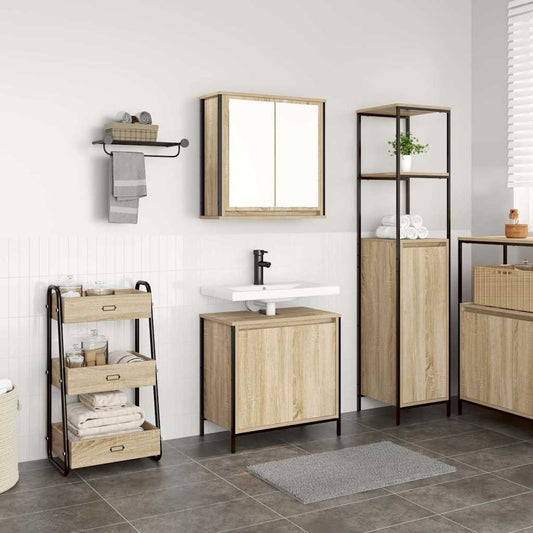 2-delige Badkamermeubelset bewerkt hout sonoma eikenkleurig is nu te koop bij PeponiXL, paradijselijk wonen!