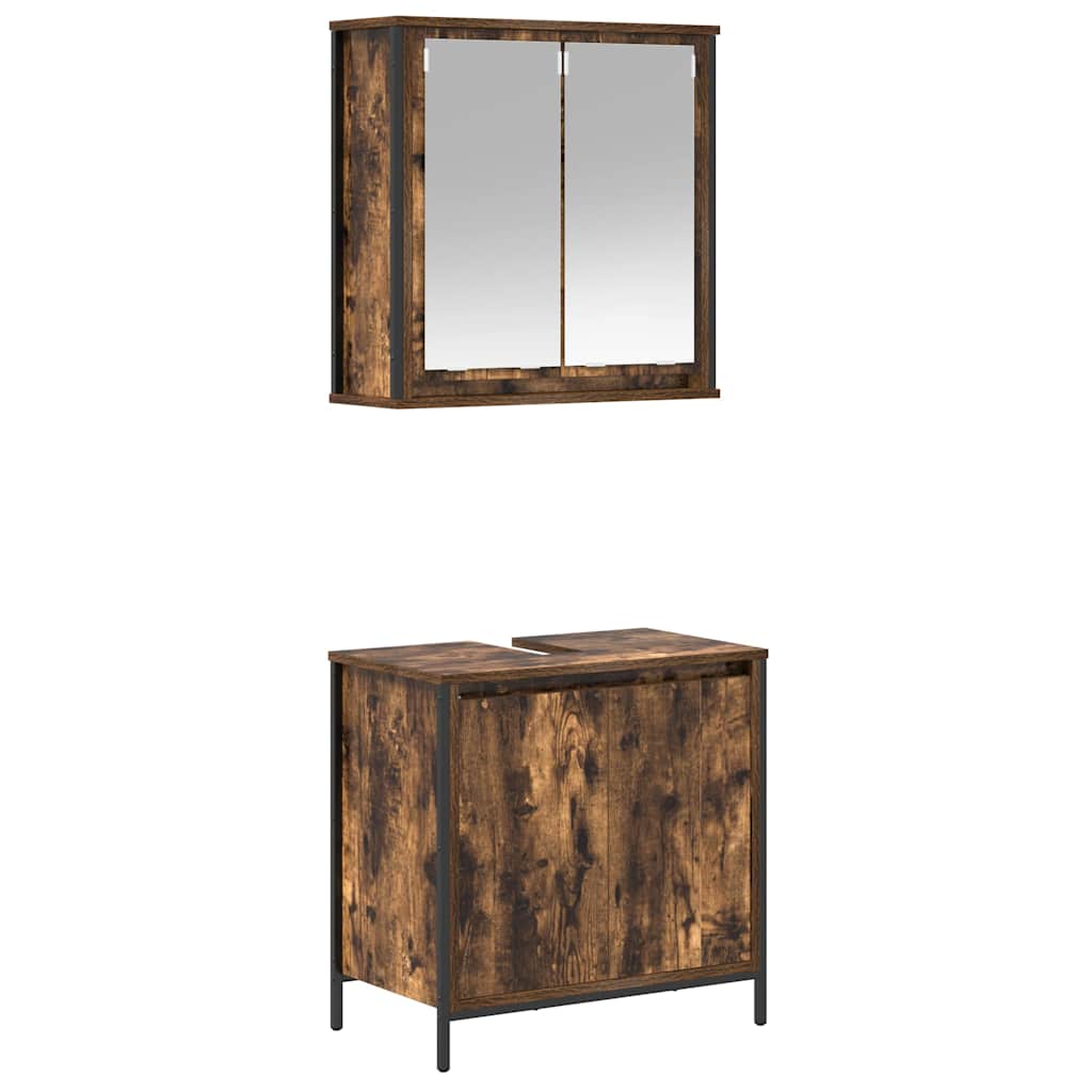 2-delige Badkamermeubelset bewerkt hout gerookt eikenkleurig is nu te koop bij PeponiXL, paradijselijk wonen!