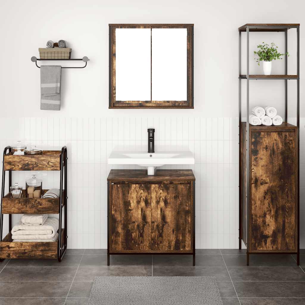 2-delige Badkamermeubelset bewerkt hout gerookt eikenkleurig is nu te koop bij PeponiXL, paradijselijk wonen!