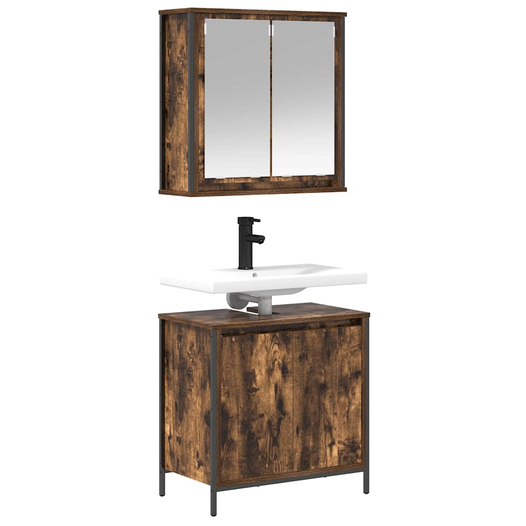 2-delige Badkamermeubelset bewerkt hout gerookt eikenkleurig is nu te koop bij PeponiXL, paradijselijk wonen!