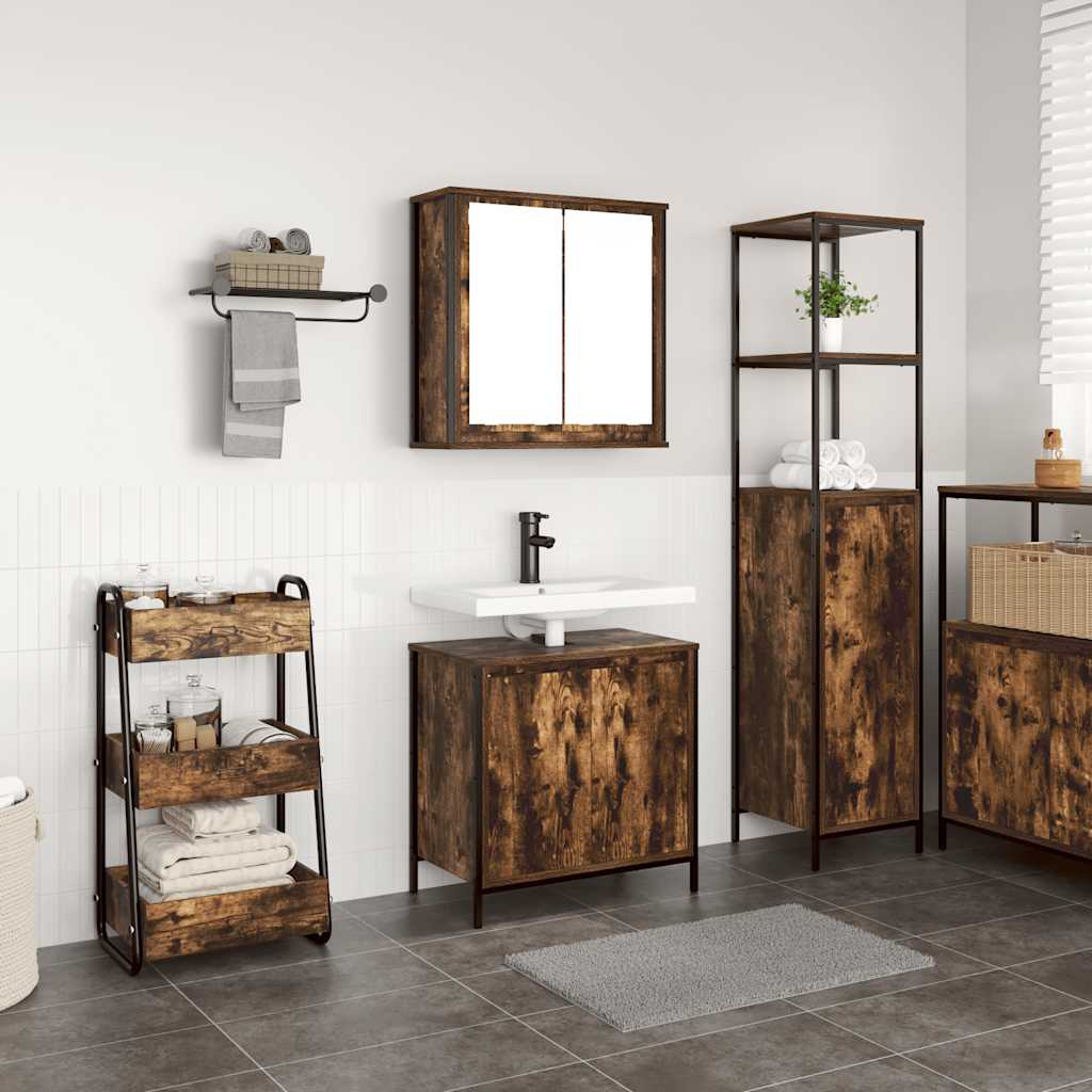 2-delige Badkamermeubelset bewerkt hout gerookt eikenkleurig is nu te koop bij PeponiXL, paradijselijk wonen!