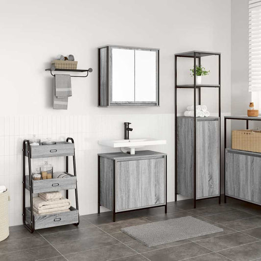 2-delige Badkamermeubelset bewerkt hout grijs sonoma eikenkleur is nu te koop bij PeponiXL, paradijselijk wonen!