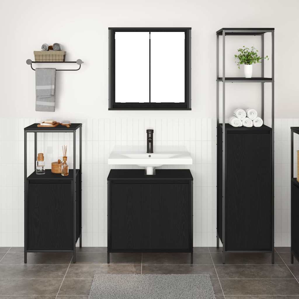 Badkamermeubelset met plank 3 pcs Zwart Eiken Bewerkt hout is nu te koop bij PeponiXL, paradijselijk wonen!