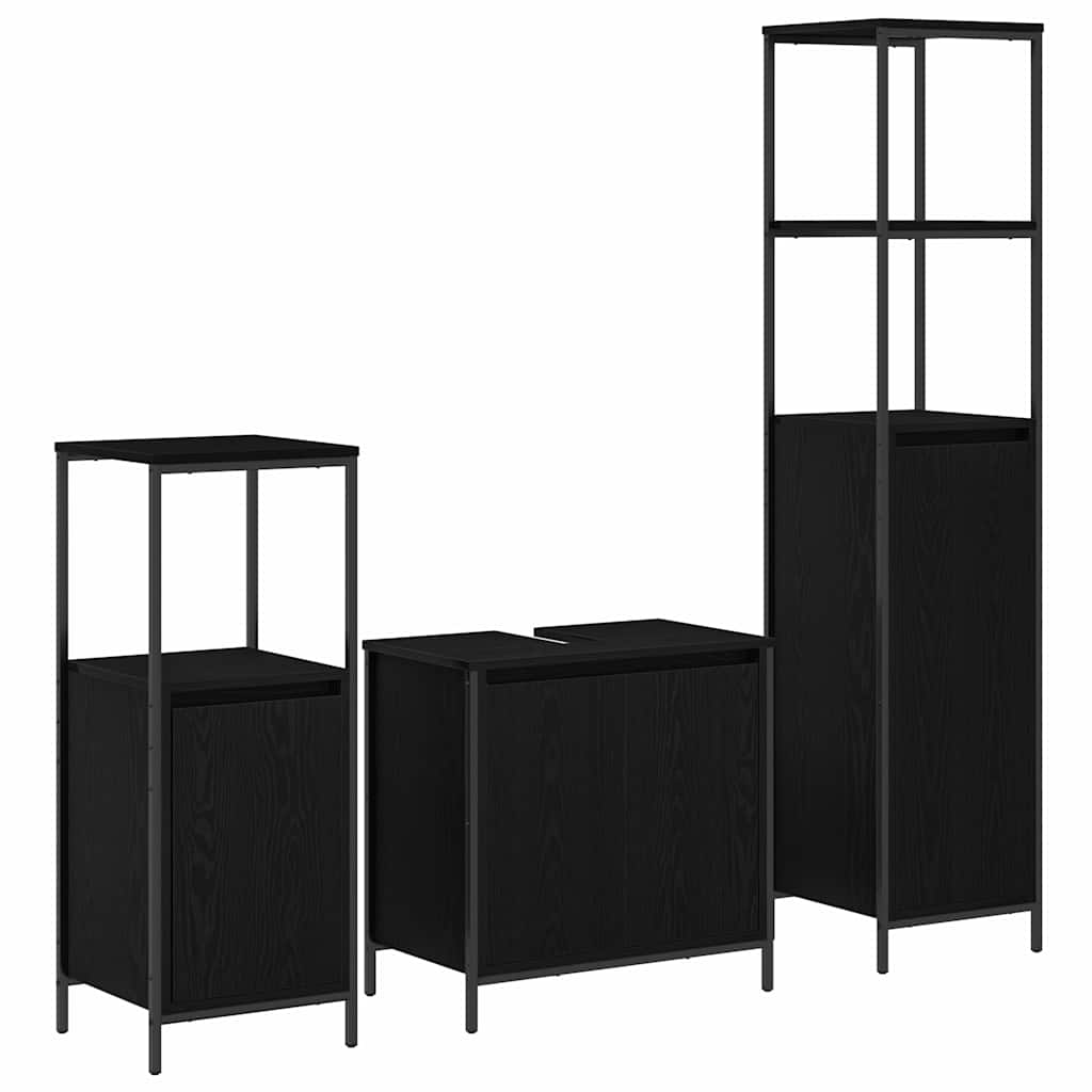 Badkamermeubelset met plank 3 pcs Zwart Eiken Bewerkt hout is nu te koop bij PeponiXL, paradijselijk wonen!