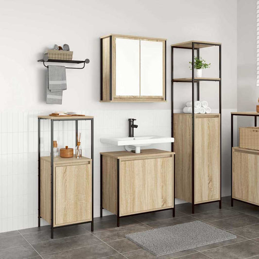 Badkamermeubelset 3 pcs Sonoma Eiken en Zwart Bewerkt hout is nu te koop bij PeponiXL, paradijselijk wonen!